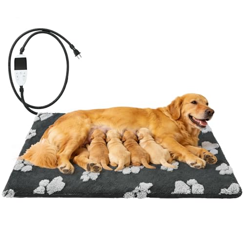 Cherishelt Heated Whelping Pad for Puppy, Dog Heating Pad with Upgraded Smart Thermostat Switch,Warm Crate Mat with Anti-bite Cord Outdoor Indoor,Constant on Function,UL&FCC Dual Certification,18*28in