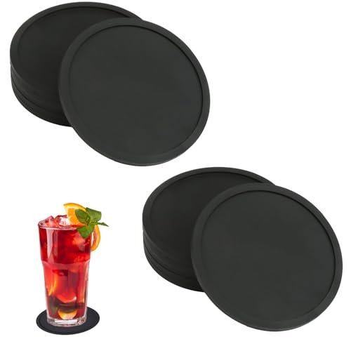 10PCS Coasters, Silicone Coasters, Decorative Home Accessories for Office & Outdoor Use, 9 cm x 9 cm x 3 mm Thick Black Coaster, Non-Slip Drink Pads for Tea, Coffee, and Beverages