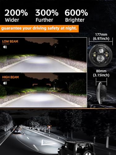 Uni-Shine J003B07A02H1NEW 2Pcs Projector 7 Inch Led Headlights Hi/Lo Beam Dot Approved 7’’ Round Headlight H6024 Led Headlight Compatible With Jeep Wrangler Jk Cj Tj Compatible thumb #3
