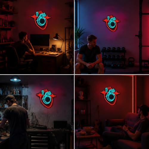 Image of human heart Neon Sign USB Turbo LED Light for Bedroom Garage Party Decor | Brighten your space with a modern Heart Neon Sign, designed to create a warm and stylish atmosphere for bedrooms, garages, gaming rooms and party decor.