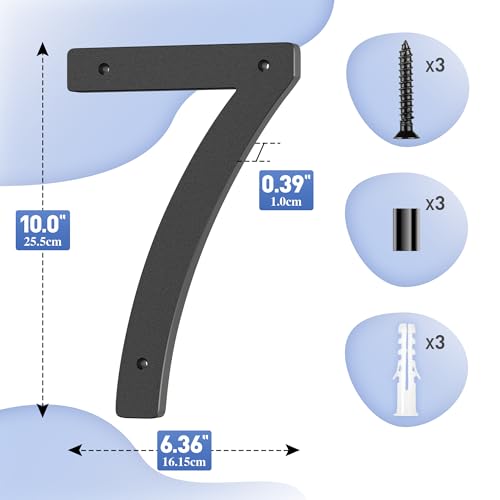House Numbers Large Door Number 10 inch/25 cm - Modern House Numbers Black Plastic Exterior Front Door - Address Numbers 7 - Image 2