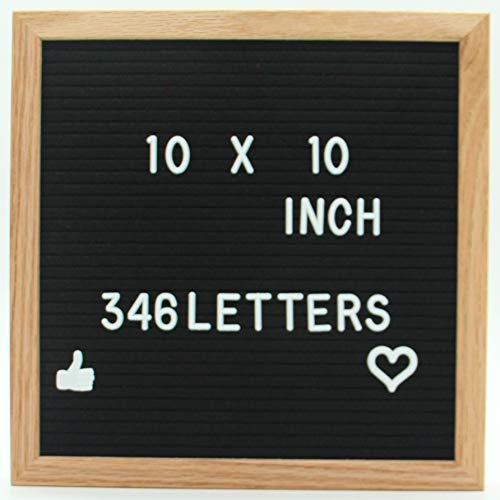 🛒 Flash Sale Felt Letter Board 10x10 Inches with 346 PCS 3/4 Inch Changeable Felt Board White Plastic Letters in Drawstring Cotton Bag - Wood Oak Frame and Soft Felt Letters Board Metal Hook. (Black)