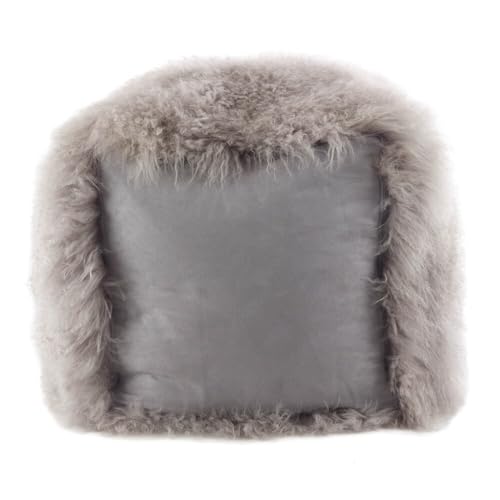 SARO LIFESTYLE PU356.BK Genuine Real Mongolian 100% Wool Lamb Fur Pouf Ottoman, Black, 18" x 18" x 16"