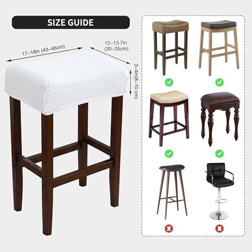 Image of Waterproof White Bar Stool Covers Set of 4 Rectangle Jacquard Stretchable Backless Barstool Seat Cover Counter Bar Stool Slipcovers Washable