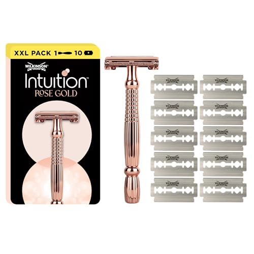 Wilkinson Sword Intuition Roségold Damenrasierer für die alltägliche Pflege, 1 wiederverwendbarer Rasierer und 10 Klingen