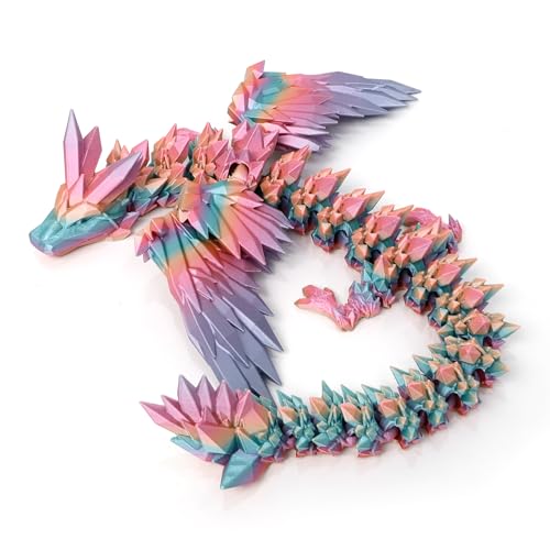 Image of 3D Printed Dragon - 18 inch Flying Dragon with Wings, XL Articulated Winged Crystal Fidget Toy, Home Decor, Birthday Gift, Desk Pet - Candy Color Rainbow | XL, Easter, Christmas, Gift for Kids&Adults, Articulated, Winged Crystal Fidget Toy, Home Decor, Birthday Gift