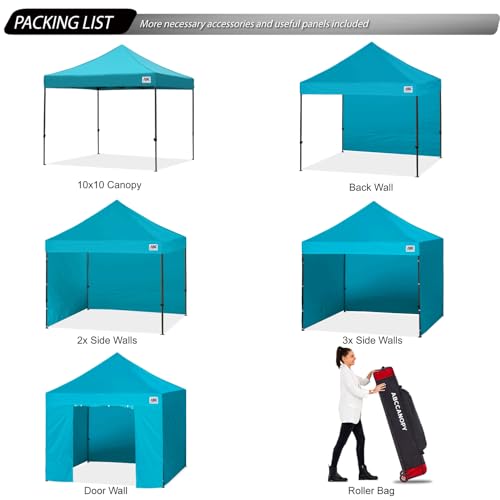 Image of ABCCANOPY Heavy Duty Easy Pop up Canopy Tent with Sidewalls 10x10, Turquoise