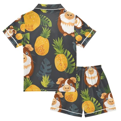 senya Guinea Pig Pineapple Satin Summer Pajama Sets Silk Short Sleeve Button Down Sleepwear2