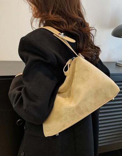 Image of Suede Shoulder Bags For Women Crossbody Bag Suede Tote Bag Satchels Slouchy Work Purses Crescent Handbag Fall Top Handle