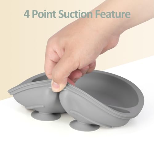Image of Eascrozn Silicone Baby Utensils, 2 Pack Divided Suction Plates for toddlers, 2 Pack Toddler Forks and Spoons Set, Baby Led Weaning Feeding Supplies, BPA Free, Microwave and Dishwasher Safe