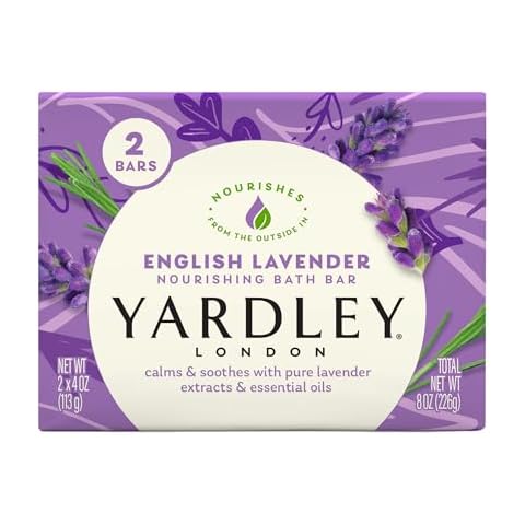 Yardley London Nourishing Bath Soap Bar English Lavender, Calms & Soothes with Pure Lavender Extracts & Essential Oils 4.0 oz Bath Bar, 2 Soap Bars Cover