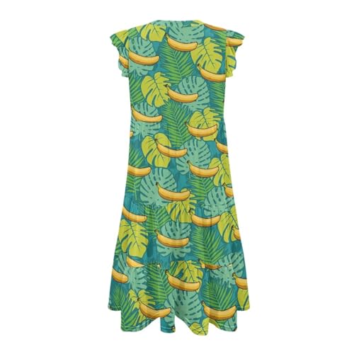 Image of Women's Casual Ruffle Sleeve Dress V Neck Pullover Dress Flowy A-Line Pleated Lightweight Dress with Pockets