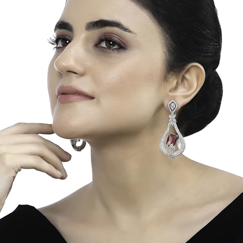 American Diamond Handcrafted Drop Earrings, Rhodium-Plated