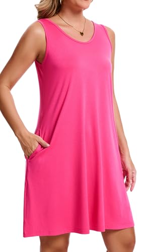 CHICGAL Womens Summer Dresses Casual Sleeveless Loose T Shirt V Neck Sundress Swing Beach Cover Up with Pockets3