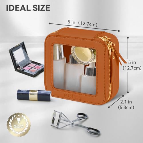 Prite Small Clear Makeup Bag with Gift Box Mini Cosmetic Case Waterproof Travel Toiletry Pouch Car Essentials with Double Zippers (Brown) - Image 3