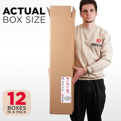 Image of Tall Cardboard Boxes 8 inchL x 8 inchW x 36 inchH (Pack of 12) - USA-Made Packing Boxes for Moving, Shipping, or Storage - USPS, UPS, FedEx Approved - Professional Packing Supplies for Moving