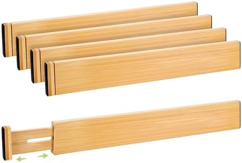 Drawer Divider, Adjustable Bamboo Kitchen Drawer Organizer, Sprin...