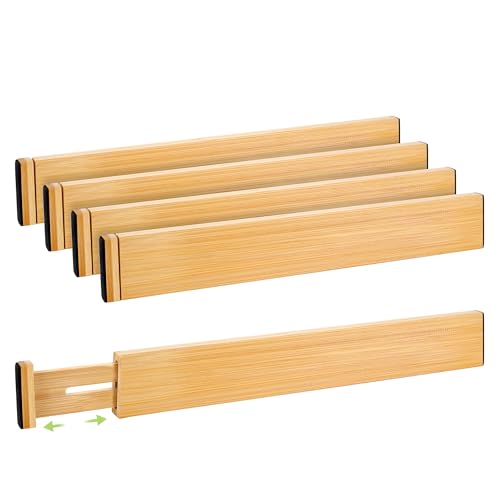 Fyvva Drawer Divider, Adjustable Bamboo Kitchen Drawer Organizer, Spring Loaded