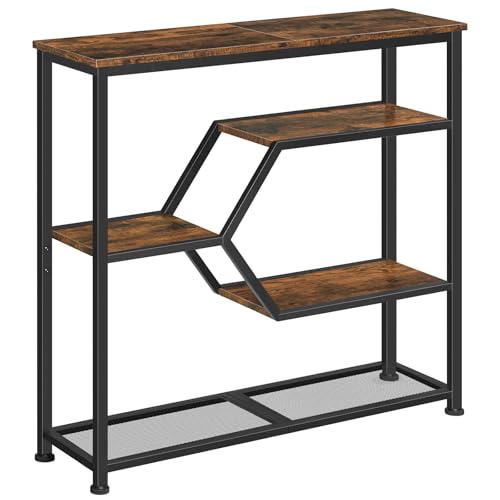 MAHANCRIS 5-stufiger Konsolentisch, Schmal Beistelltisch, 80 cm Sofatisch, Eingangstisch im Industrie-Stil, Metallrahmen, für Wohnzimmer, Eingangsbereich, Flur, Vintagebraun und Schwarz ACTHR13101