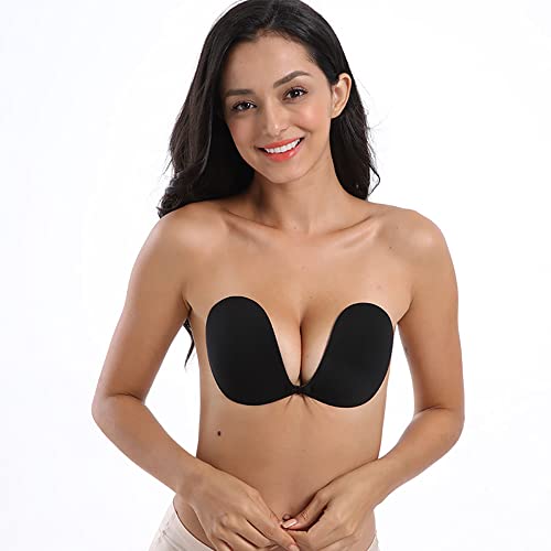 Laura Collection Adhesive Bra, Sticky Backless Bra Strapless Invisible Bra For Women (2Pcs Black, E) #TOP2