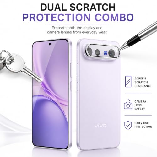 Image of FIRST MART Tempered Glass for Vivo X300 FE 5G with Silver Camera Ring Guard & Installation Kit | HD Clear Edge-to-Edge Screen Protector, Scratch Resistant, Case-Friendly | Pack of 1