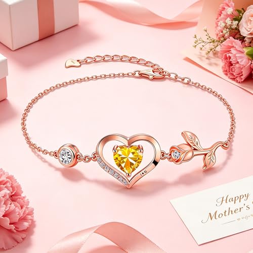 Image of 1CT Rose Heart Bracelet Moissanite Lab-Grown Sapphire Ruby Emerald&More 18K White Rose Gold Plated Anniversary Birthday Gift for Wife Girlfriend Mom Daughter Mothers Day Gift for Mom