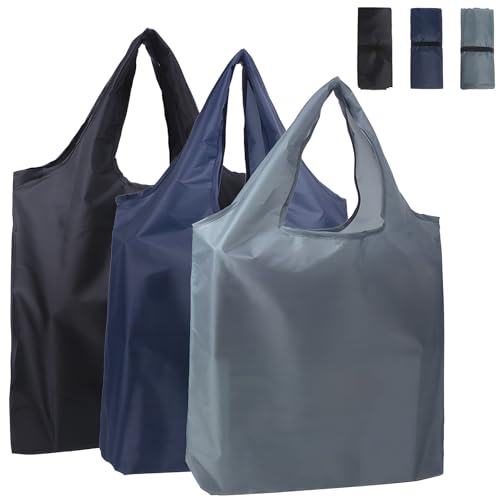 3 Pcs Lightweight Folding Shopping Bags, Black, Navy, Grey