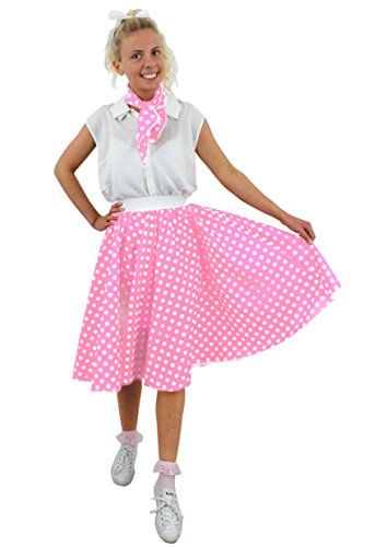 I LOVE FANCY DRESS LTD Polka DOT Rock n ROLL Punkte Rock=ERHALTBAR IN 10 Farben+2 GRÖßEN= LÄNGE VON UNGEFÄHR 66cm=HÜFTUMFANG BIS ZU -72cm(OS)+BIS ZU 94cm (PS)=Baby ROSA/OS MIT WEIßEN Punkten Cover