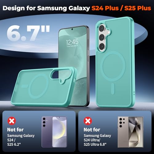 Image of SUPFINE Magnetic for Samsung Galaxy S24 Plus Case / S25 Plus Case with Screen Protector, (Built-in Magnets) (Military Grade Drop Protection) Slim Translucent Shockproof Phone Case,Blue Green