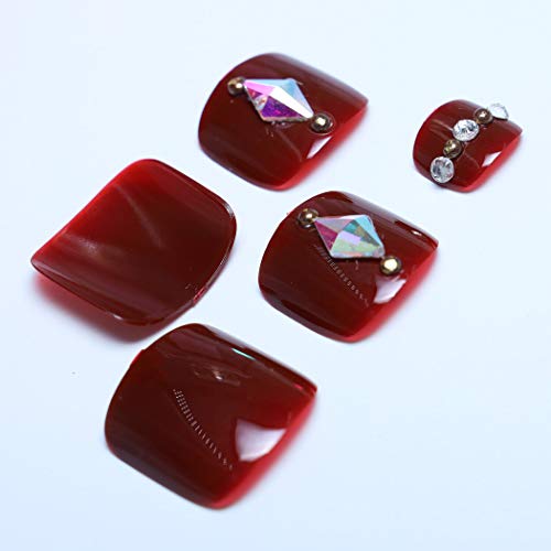 Yienate Kunstnägel für Zehen schick exquisit glitzernd Brautschmuck weinrot und Strass künstliche Nägel für Zehen… – Bild 5