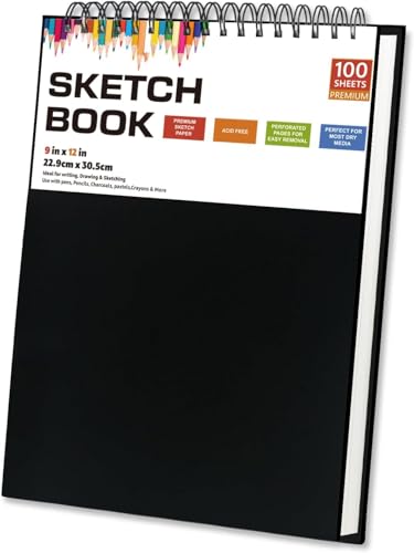 FAOGO Sketch Book for Drawing - 120gsm Thick Paper, Spiral Bound, 100 Sheets, 9" x 12" Inch, Handheld Lightweight, Double Run Time for Lawn, Yard, Patio, Garden Cleaning 1