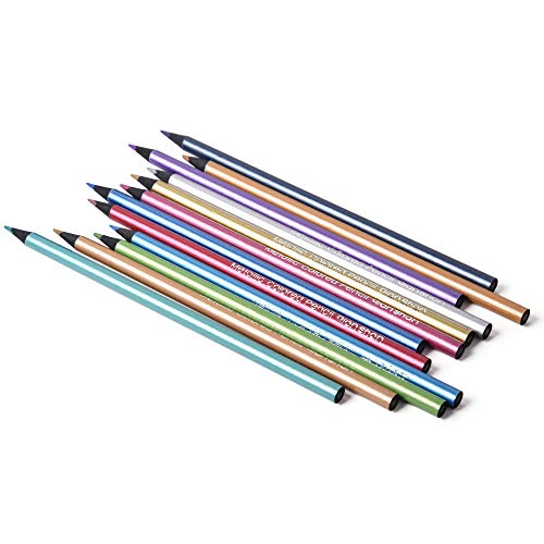 Qianshan Metallic Colored Pencils 12 Colors - Non-Toxic Black Wood Colored Pencils Pre-Sharpened Wooden Sketching Pencils Set For Adults Coloring Book, Art Drawing, Black Paper, No Duplicates #TOP5