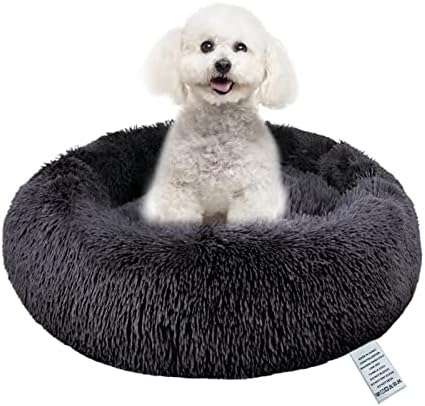 Donut Dog Bed Large Washable - Round Calming Pet Cuddler Relief Anti Anxiety - Plush Fluffy Cat Cushion Anti-Slip Bottom Orthopedic for Kitten - Soft Luxury Puppy Kennel Faux Fur Improved Sleep 80cm