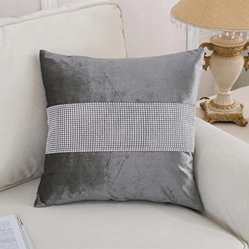 San Tungus Lot de 2 housses de coussin décoratives à paillettes avec strass, 45,7 x 45,7 cm, gris