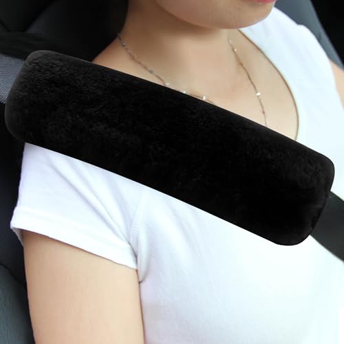 Amooca Authentic Sheepskin Seatbelt Cover Real Wool Car Truck SUV Airplane Seat Belt Shoulder Pad for Carmera Backpack Straps Neck Cushion Protector 2...