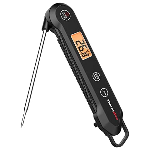 ThermoPro TP03H Meat Thermometers with Temperature Probe, IPX6 Waterproof Food Thermometer with Calibration & Lock Function for Foldable Cooking Thermometer BBQ Oil Candy Milk Jam, Black Cover