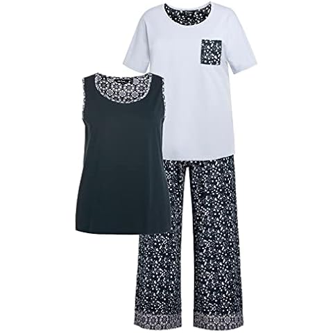 Ulla Popken Damen Pyjama-Set, dreiteilig, Rundhals, Halbarm/ärmellos Schlafanzüge Cover