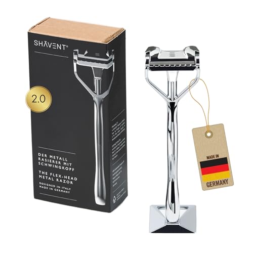SHAVENT Afeitadora de cabeza oscilante original 2.0, afeitadora húmeda para hombre, afeitadora de cuerpo entero de metal, cuchillas económicas, sin plástico y duradera, fabricada en DE (2.0