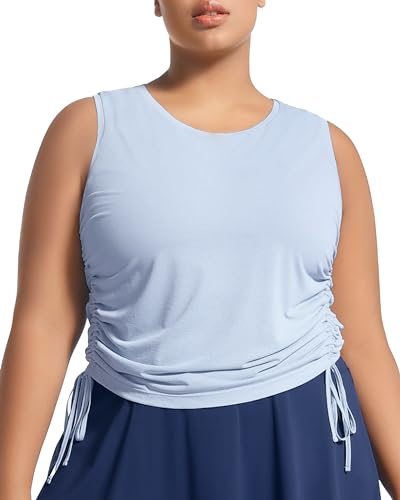 Image of Plus Size Tank Tops for Women Drawstring Sleeveless Quick Drying Tennis Shirts Loose Fit Running Golf Pickleball Outfits