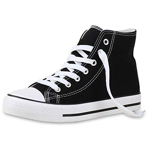 SCARPE VITA Damen High Top Sneakers Sportschuhe Stoffschuhe Freizeit Schuhe 135082 Schwarz Black Basic 38 Cover