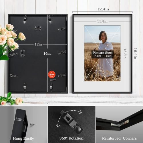 Image of VCK 12X16 Aluminum Black Picture Frames with Real High Definition Glass, 3 Pack Metal Poster Frame with Mat for 8x12 Picture or 12x16 without Mat