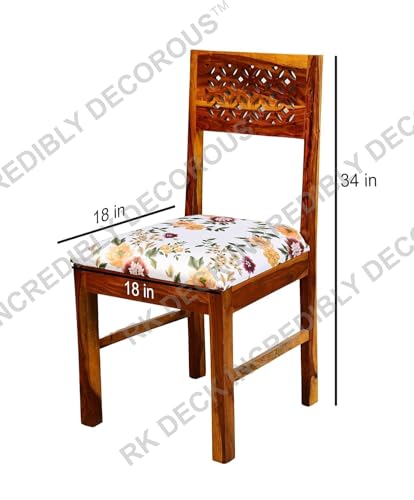 Image of Solid Sheesham Wood 4 Seater Dining Table Set for Home | Honey Finish Wooden Dining Set with Cushioned Chairs | 4 Chair Dining Table Set
