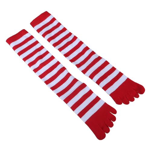 Image of Women Split Toe 5 Finger Calf Socks Rainbow Colorful Stripe Print Hosiery