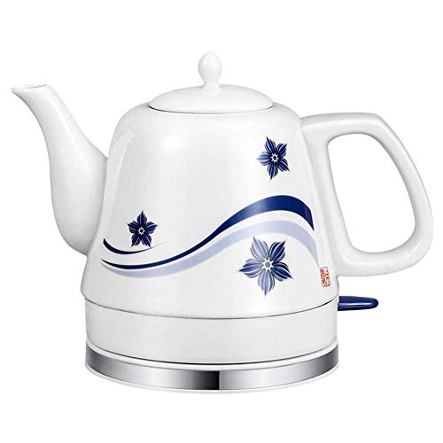 Hervidores - Tetera eléctrica blanca inalámbrica de cerámica - Jarra retro de 1.0L, 1000W Hierve agua rápidamente para té, café, sopa, avena - Base extraíble, Protección para hervir en seco, Coci