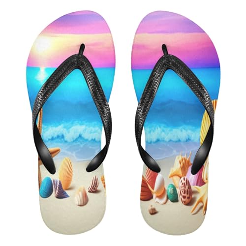 Nander Beach Starfish and Shells Sandal Flip Flops of Men's & Women's,Beach Slippers Flip Flops Shower Shoes