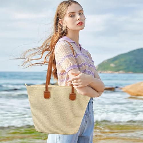 Image of Crochet Beach Bag Woven Tote Bag Summer Crochet Purses for Women handbag Boho Shoulder Bags for Travel Vacation