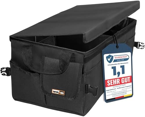 Upgrade4cars Premium Kofferraum Organizer mit Deckel & Klett XXL Universal | Kofferraumtasche Groß | faltbar & rutschfest | für Einkauf & Urlaub | verstärkte Wände und Bodenplatten