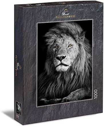 Ulmer Puzzleschmiede - Puzzle The Lion - 1000 pieces jigsaw puzzle - powerful lion on black background