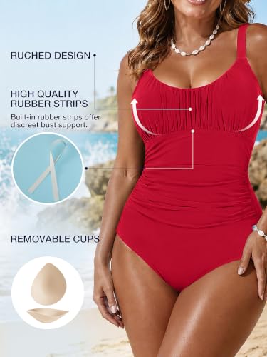 Image of One Piece Swimsuit for Women Tummy Control Bathing Suits Ruched Swimwear