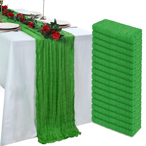 16 Pack Green Cheesecloth Table Runner 10ft Boho Gauze Fabric 120 Inch Cheese Cloth Table Runner Rustic Sheer for Romantic Wedding Decor Baby Shower Party Table Centerpiece Decoration